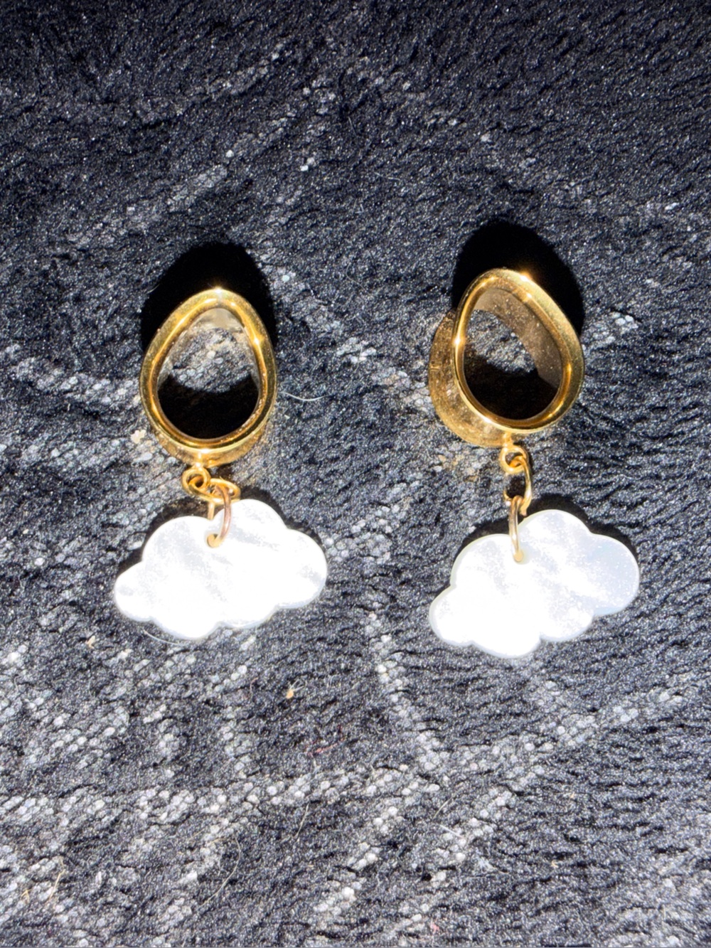 1/2 gauge Gold Drop Earrings with White Cloud Charm